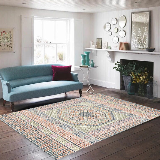 Bohemian Striped Pattern Rug with Flower Multicolor Polyester Rug Machine Washable Non-Slip Backing Area Rug for Living Room Pink Clearhalo 'Area Rug' 'Rugs' 'Shabby Chic' Rug' 1766905
