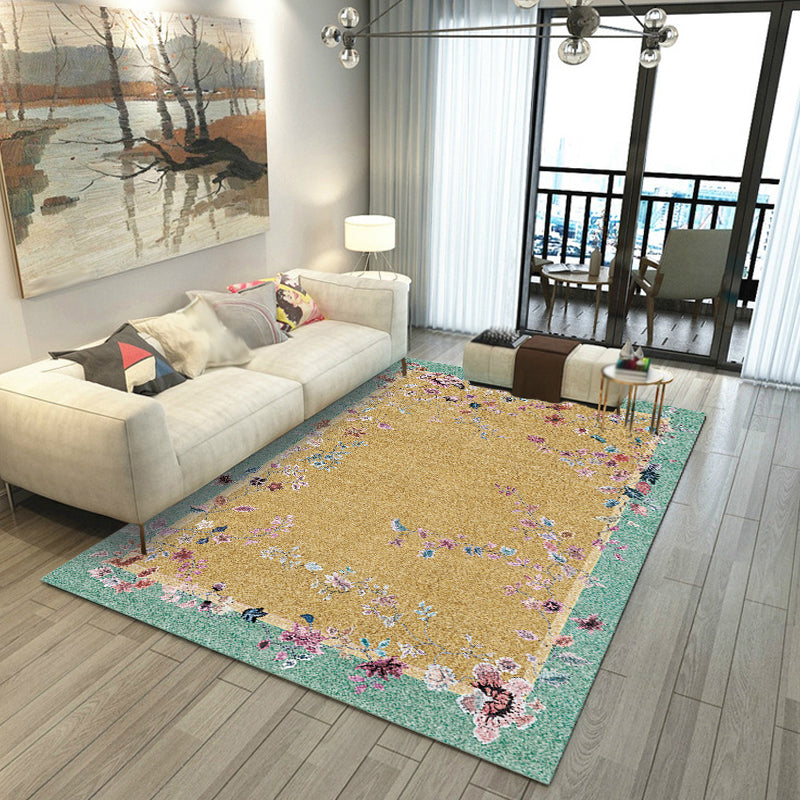 Multicolor Oriental Rug Polyester Flower Pattern Rug Pet Friendly Washable Anti-Slip Backing Carpet for Decoration Yellow Clearhalo 'Area Rug' 'Rug' 1767783