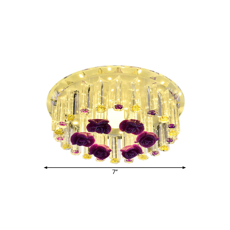 7"/9.5" W Minimalist Round Flush Mount Clear Crystal LED Corridor Flush Ceiling Light Fixture in Chrome, Warm/White/Multi Color Light Clearhalo 'Ceiling Lights' 'Close To Ceiling Lights' 'Close to ceiling' 'Flush mount' Lighting' 1771486