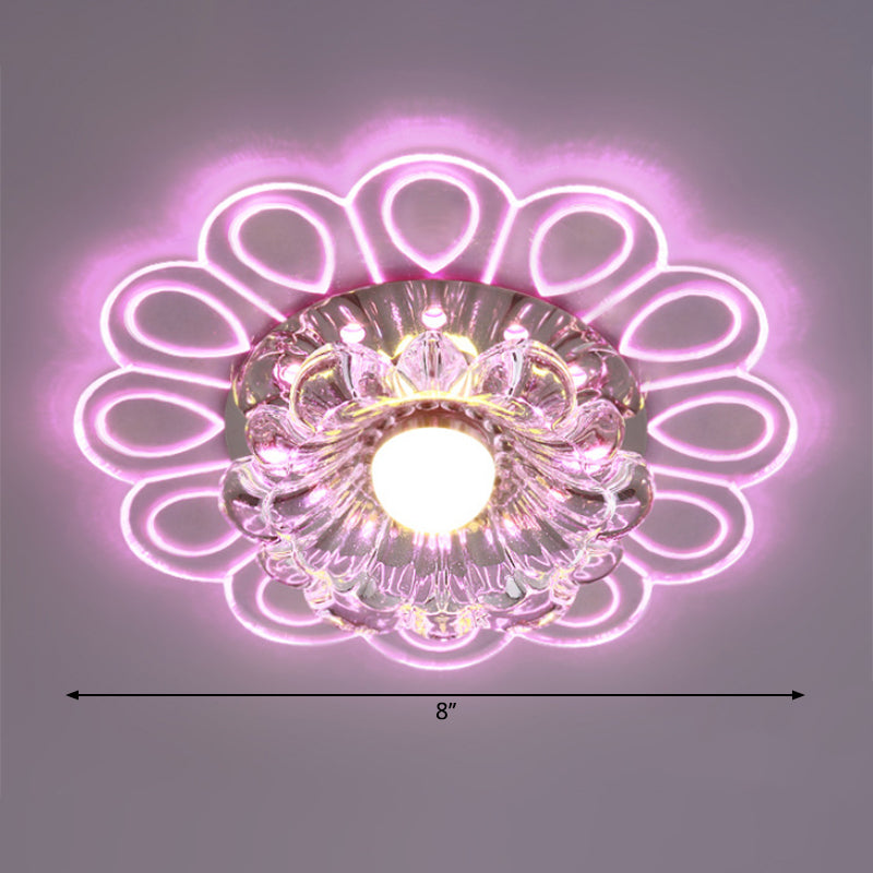 White Flower Flush Light Modernist LED Crystal Ceiling Lamp in Warm/White/Multi Color Light with Peacock Pattern Clearhalo 'Ceiling Lights' 'Close To Ceiling Lights' 'Close to ceiling' 'Flush mount' Lighting' 1771537