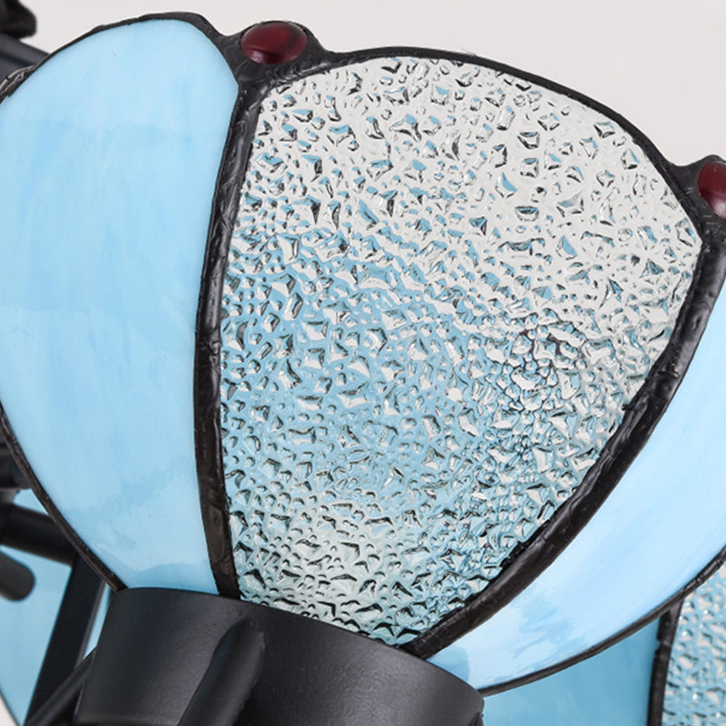 Blue Glass Petal Chandelier Lighting with Hanging Chain Tiffany Suspension Light for Living Room Clearhalo 'Ceiling Lights' 'Chandeliers' 'Industrial' 'Middle Century Chandeliers' 'Tiffany Chandeliers' 'Tiffany close to ceiling' 'Tiffany' Lighting' 177215