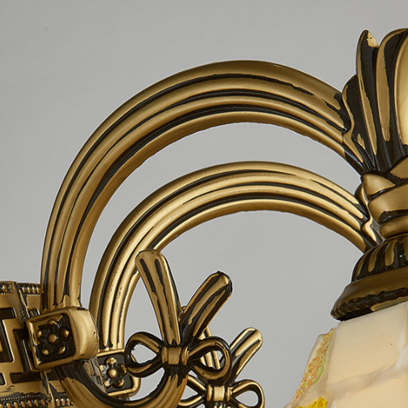 6/8 Lights Domed Chandelier with Mosaic Design White Glass Tiffany Pendant Light in Aged Brass Clearhalo 'Ceiling Lights' 'Chandeliers' 'Industrial' 'Middle Century Chandeliers' 'Tiffany Chandeliers' 'Tiffany close to ceiling' 'Tiffany' Lighting' 177333