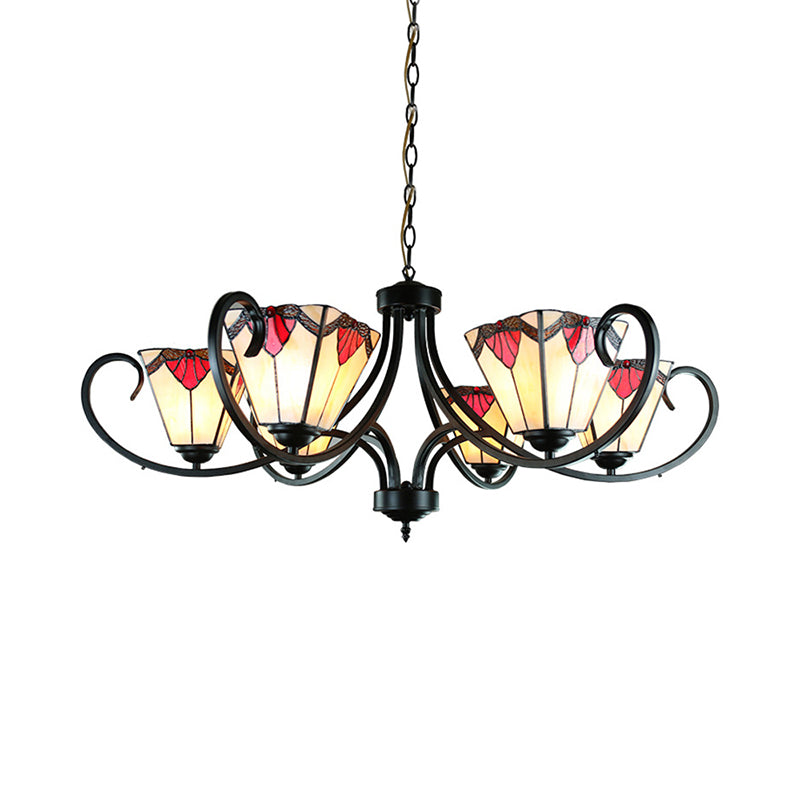 Mission Trapezoid Pendant Light with Metal Chain Height Adjustable Stained Glass 5/6/8 Lights Suspended Light Clearhalo 'Ceiling Lights' 'Chandeliers' 'Industrial' 'Middle Century Chandeliers' 'Tiffany Chandeliers' 'Tiffany close to ceiling' 'Tiffany' Lighting' 177929