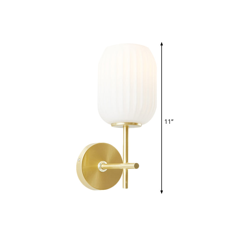 1 Light Bedside Wall Light Fixture Simple Gold Wall Sconce with Lantern Cream Glass Shade Clearhalo 'Cast Iron' 'Glass' 'Industrial' 'Modern wall lights' 'Modern' 'Tiffany' 'Traditional wall lights' 'Wall Lamps & Sconces' 'Wall Lights' Lighting' 1781911