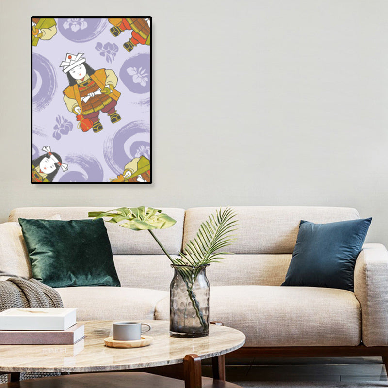 Japanese Geisha Canvas Print Pastel Color Guest Room Wall Art Decor, Multiple Sizes Purple Clearhalo 'Arts' 'Canvas Art' 1782157