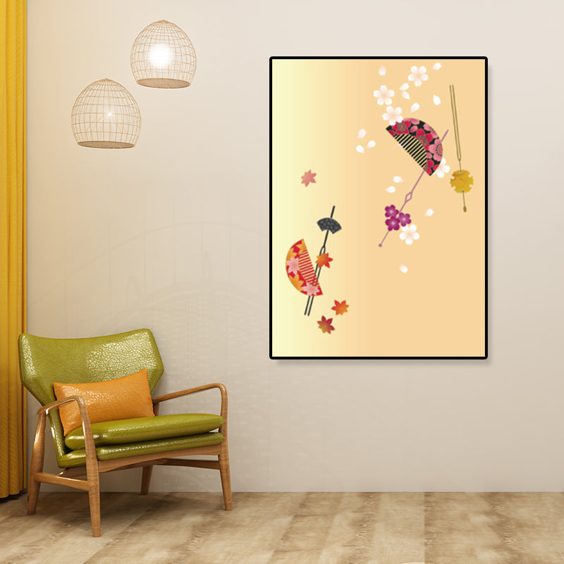 Hand Drum Kotsuzumi Canvas Wall Art Soft Color Japanese Wall Decor for Dining Room Pink Clearhalo 'Arts' 'Canvas Art' 1782197