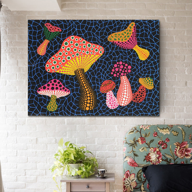 Pop Art Mushroom Canvas Print Dark Blue Textured Wall Decoration for Living Room Clearhalo 'Arts' 'Canvas Art' 1782209