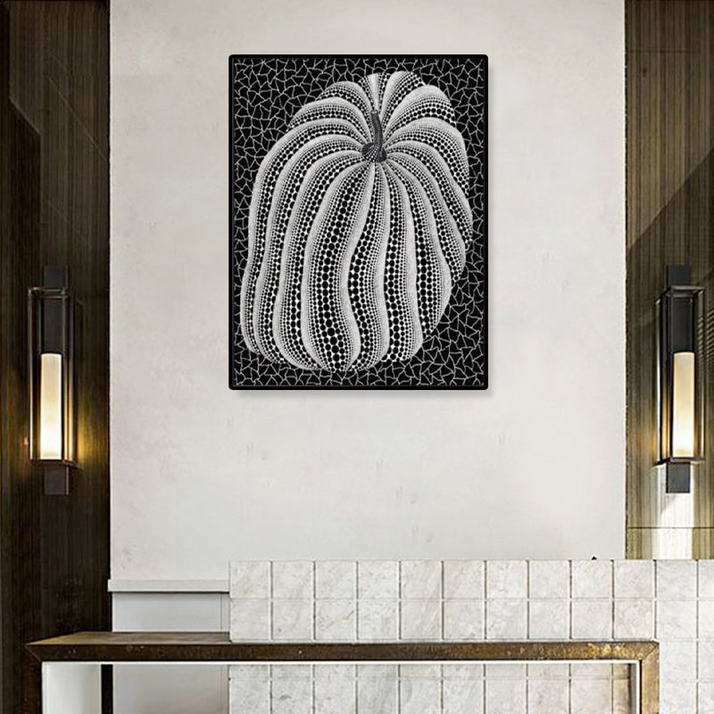 Illustration Pop Art Canvas with Pumpkim Pattern in Dark Color, Multiple Sizes Available Black Clearhalo 'Arts' 'Canvas Art' 1782222