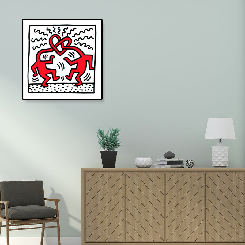 Comic Figure Drawing Wall Art Modern Funny Graffiti Canvas Print in Bright Color White Clearhalo 'Arts' 'Canvas Art' 1782233