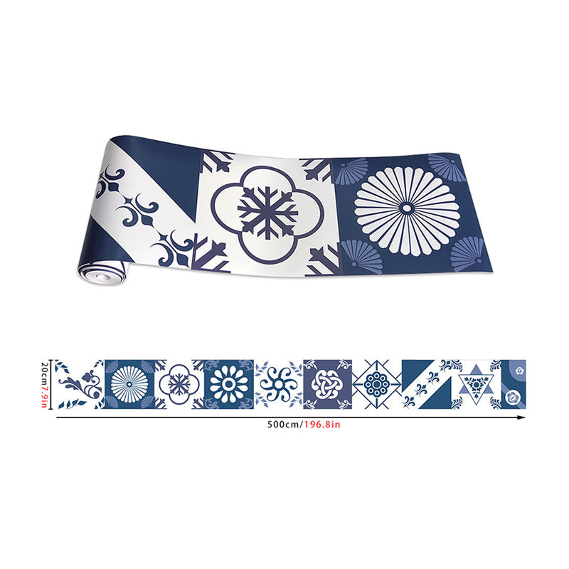 Smooth Blue Wallpaper Border Bohemia Flower Tiles Adhesive Wall Art, 16.5' L x 8" W Clearhalo 'Wall Decor' 'Wallpaper' 1783835