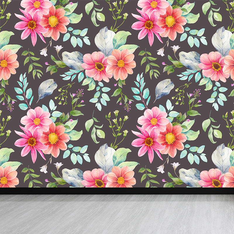 Modern Blossom Flower Print Mural Wallpaper Pastel Color Florentine Wall Covering Pink Clearhalo 'Wall Decor' 'Wall Mural' 1783919