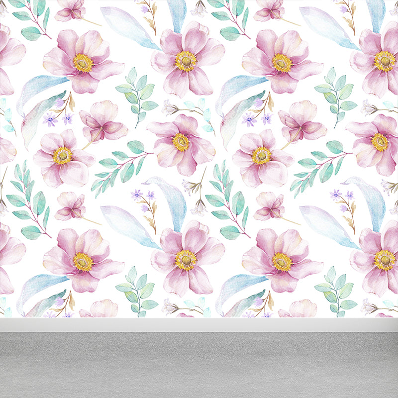 Modern Flower Wall Mural Non-Woven Stain Resistant Soft Color Wall Art for Living Room Pink Clearhalo 'Wall Decor' 'Wall Mural' 1785577