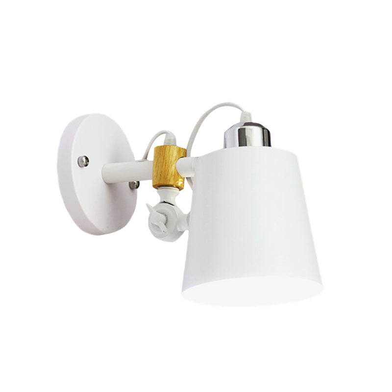 1 Head Barrel Wall Lamp Sconce Industrial White/Black Metal Wall Lighting with Adjustable Node Clearhalo 'Art deco wall lights' 'Cast Iron' 'Glass' 'Industrial wall lights' 'Industrial' 'Middle century wall lights' 'Modern' 'Rustic wall lights' 'Tiffany' 'Traditional wall lights' 'Wall Lamps & Sconces' 'Wall Lights' Lighting' 1786777