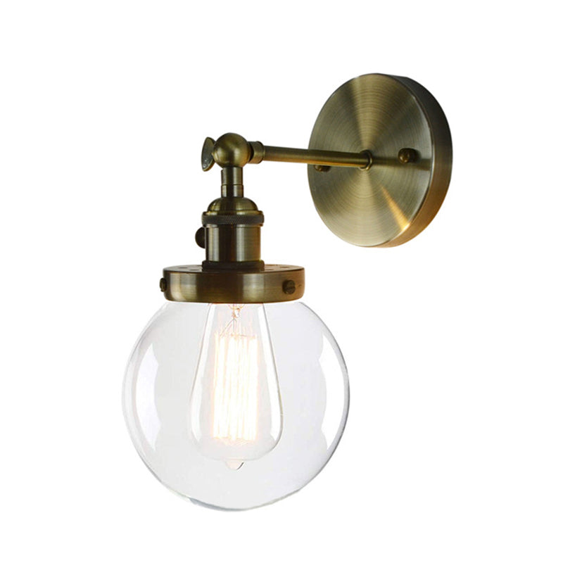 Global Clear Glass Sconce Lighting Vintage 1 Light Bathroom Wall Mounted Lamp Fixture in Copper/Bronze Clearhalo 'Art deco wall lights' 'Cast Iron' 'Glass' 'Industrial wall lights' 'Industrial' 'Middle century wall lights' 'Modern' 'Rustic wall lights' 'Tiffany' 'Traditional wall lights' 'Wall Lamps & Sconces' 'Wall Lights' Lighting' 1788271