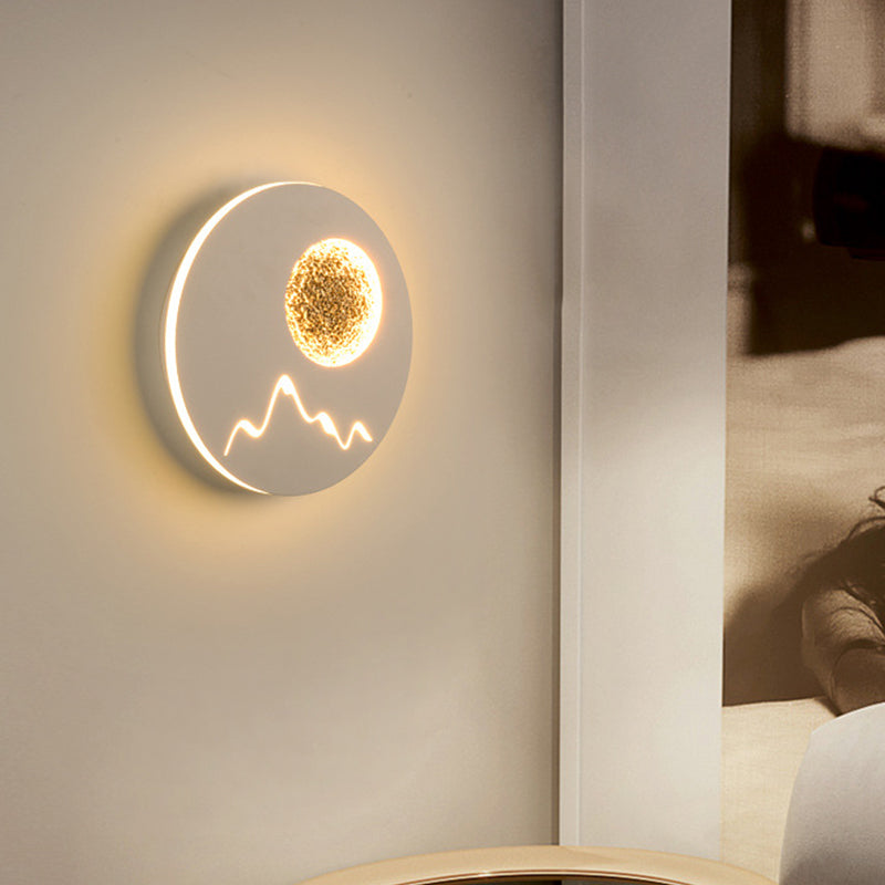 Mini Round/Square Thin LED Flush Mount Nordic Metal Bedroom Wall Light Sconce in Black/White/Grey with Full Moon-Mountain Pattern Clearhalo 'Cast Iron' 'Glass' 'Industrial' 'Modern wall lights' 'Modern' 'Tiffany' 'Traditional wall lights' 'Wall Lamps & Sconces' 'Wall Lights' Lighting' 1789007