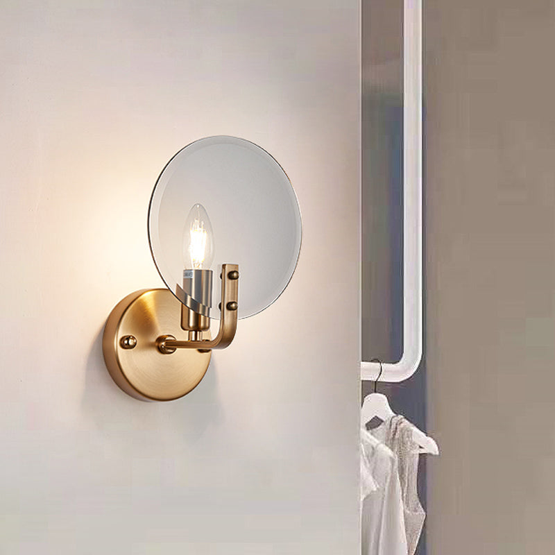 Retro Flake Smoke Glass Sconce Light Single-Blue Wall Lighting Fixture with Gold Right Angled Arm Clearhalo 'Cast Iron' 'Glass' 'Industrial' 'Modern wall lights' 'Modern' 'Tiffany' 'Traditional wall lights' 'Wall Lamps & Sconces' 'Wall Lights' Lighting' 1789134
