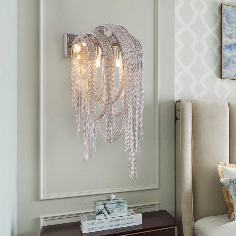 Gold/Silver Stacked Tassel Wall Lamp Mid Century 2 Bulbs Metallic Sconce Light Fixture for Hotel Clearhalo 'Cast Iron' 'Glass' 'Industrial' 'Modern wall lights' 'Modern' 'Tiffany' 'Traditional wall lights' 'Wall Lamps & Sconces' 'Wall Lights' Lighting' 1789464