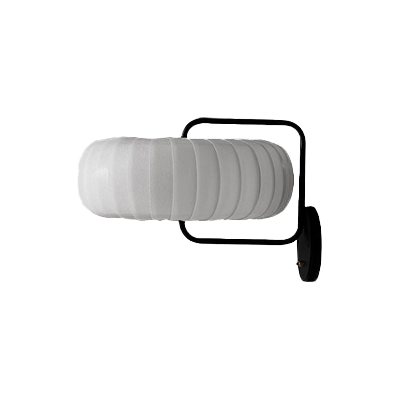 Gathered Fabric Pumpkin Wall Mounted Lamp Modern Style 3 Lights Black-White Sconce with Squared Arm Clearhalo 'Cast Iron' 'Glass' 'Industrial' 'Modern wall lights' 'Modern' 'Tiffany' 'Traditional wall lights' 'Wall Lamps & Sconces' 'Wall Lights' Lighting' 1789591