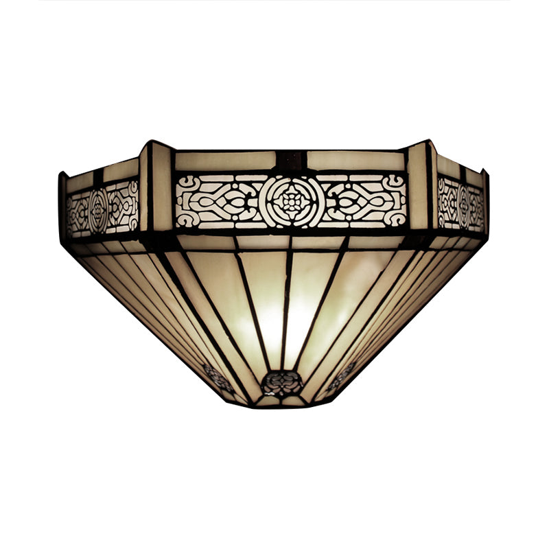 Art Glass Half-Cone Wall Light Tiffany Style 1 Light Wall Sconce in Beige/Amber for Living Room Clearhalo 'Industrial' 'Middle century wall lights' 'Tiffany wall lights' 'Tiffany' 'Wall Lamps & Sconces' 'Wall Lights' Lighting' 178980