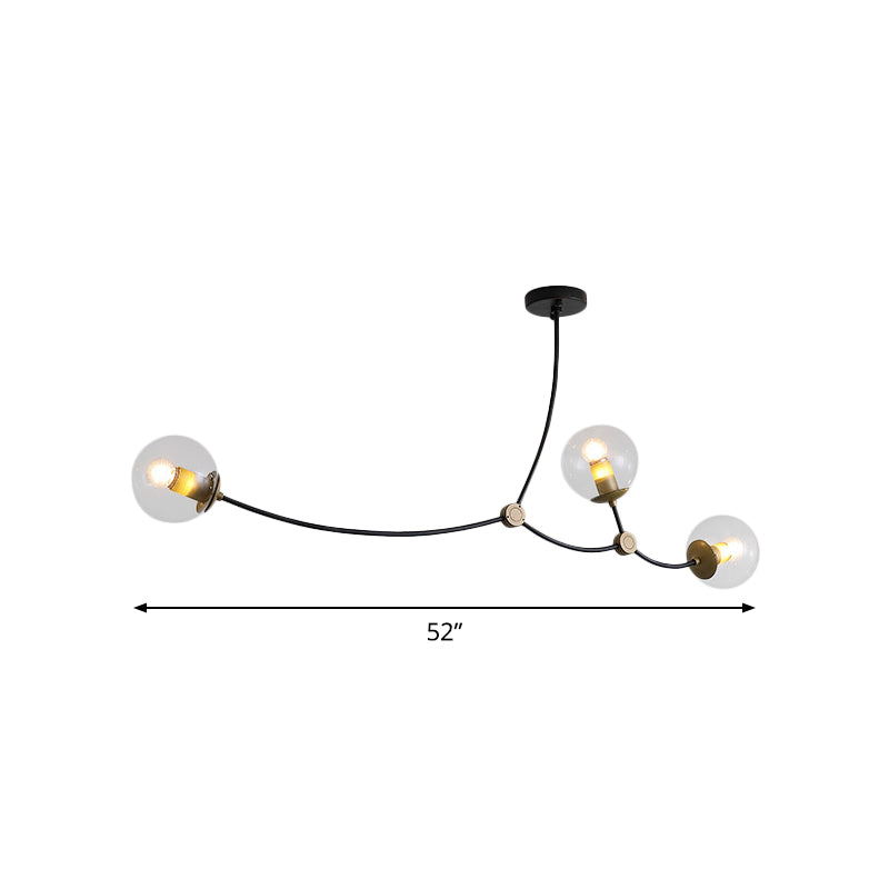 Metal Thin Twig Pendant Light with Ball Clear/Cream Glass Shade Living Room Creative Hanging Lamp in Black Clearhalo 'Ceiling Lights' 'Chandeliers' 'Clear' 'Industrial' 'Modern Chandeliers' 'Modern' 'Tiffany' 'Traditional Chandeliers' Lighting' 1791144