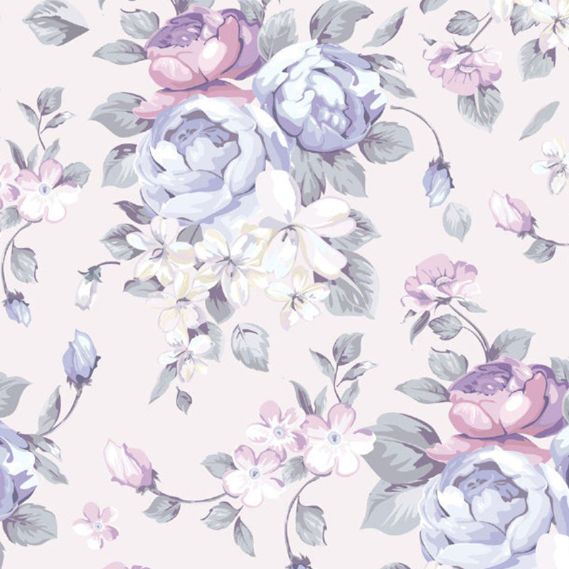 Purple Flower Print Mural Wallpaper Florentine Contemporary Stain Resistant Wall Art Clearhalo 'Wall Decor' 'Wall Mural' 1791830