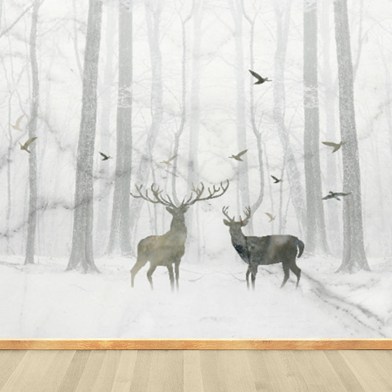 Illustration Style Abstract Mural Giant Wall Covering for Dining Room, Custom Printed Grey Clearhalo 'Wall Decor' 'Wall Mural' 1792157