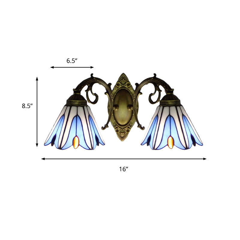 Magnolia Wall Mount Light Rustic Loft Stained Glass 2 Heads Wall Lighting for Living Room Clearhalo 'Industrial' 'Middle century wall lights' 'Tiffany wall lights' 'Tiffany' 'Wall Lamps & Sconces' 'Wall Lights' Lighting' 179393