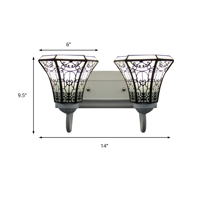 2 Heads Wall Mount Light Fixture Tiffany Flared White Glass Sconce Light for Living Room Clearhalo 'Industrial' 'Middle century wall lights' 'Tiffany wall lights' 'Tiffany' 'Wall Lamps & Sconces' 'Wall Lights' Lighting' 179481