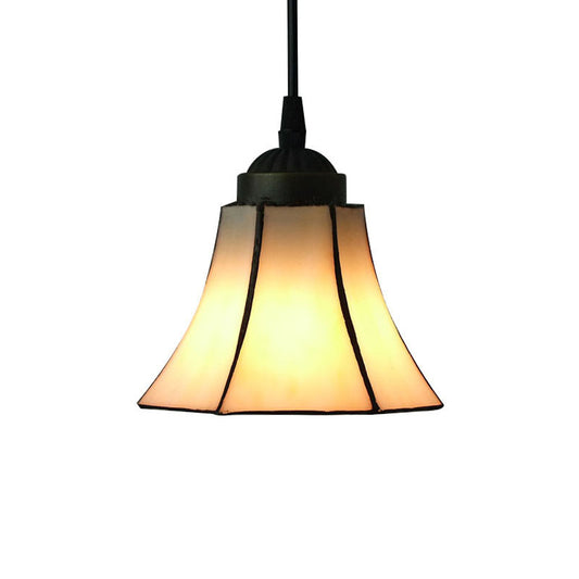 Beige 1 Head Drop Pendant Tiffany Hand Cut Glass Flared Suspension Light for Living Room Clearhalo 'Ceiling Lights' 'Close To Ceiling Lights' 'Industrial' 'Middle Century Pendants' 'Pendant Lights' 'Pendants' 'Tiffany close to ceiling' 'Tiffany Pendants' 'Tiffany' Lighting' 179495