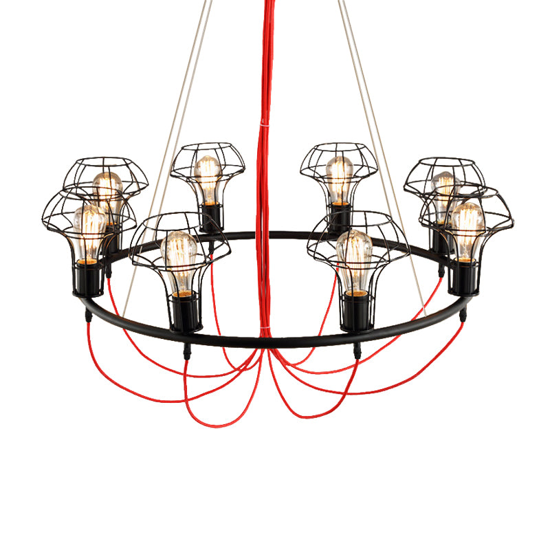 Antique Style Ring Ceiling Pendant with Vase Cage Shade 8 Lights Metallic Hanging Light in Black for Restaurant Clearhalo 'Art Deco Pendants' 'Black' 'Cast Iron' 'Ceiling Lights' 'Ceramic' 'Crystal' 'Industrial Pendants' 'Industrial' 'Metal' 'Middle Century Pendants' 'Pendant Lights' 'Pendants' 'Rustic Pendants' 'Tiffany' Lighting' 1796924