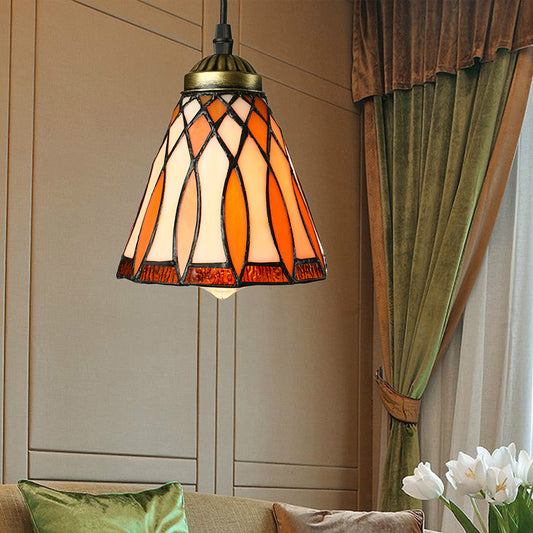 Cone Shape Hanging Lamp Kit Tiffany Hand Rolled Art Glass 1 Light Brown Suspended Lighting Fixture for Living Room Clearhalo 'Ceiling Lights' 'Industrial' 'Middle Century Pendants' 'Pendant Lights' 'Pendants' 'Tiffany close to ceiling' 'Tiffany Pendants' 'Tiffany' Lighting' 179912
