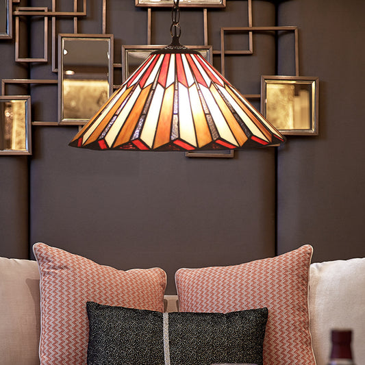 Brown Conical Hanging Pendant Light Tiffany 1 Bulb Stained Art Glass Ceiling Hang Fixture for Living Room Clearhalo 'Ceiling Lights' 'Industrial' 'Middle Century Pendants' 'Pendant Lights' 'Pendants' 'Tiffany close to ceiling' 'Tiffany Pendants' 'Tiffany' Lighting' 179935
