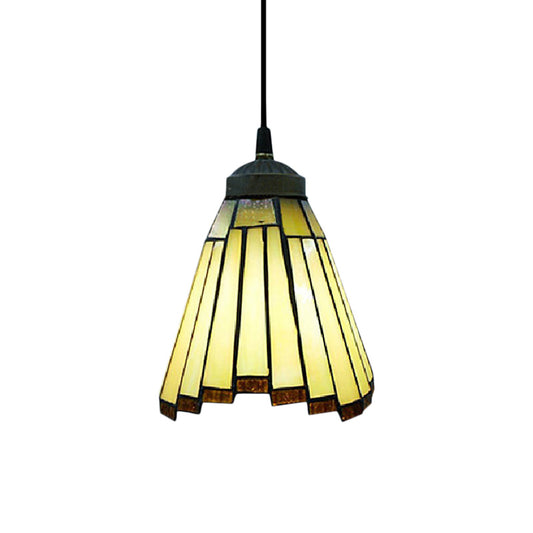Cone Hanging Lamp Kit Tiffany Hand Rolled Art Glass 1 Light Beige Mini Pendant Lighting Clearhalo 'Ceiling Lights' 'Close To Ceiling Lights' 'Industrial' 'Middle Century Pendants' 'Pendant Lights' 'Pendants' 'Tiffany close to ceiling' 'Tiffany Pendants' 'Tiffany' Lighting' 180003