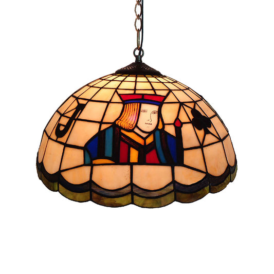 Tiffany Pendant Lighting with Dome Shade Stained Glass 2 Lights Poker Bedroom Lighting Clearhalo 'Ceiling Lights' 'Close To Ceiling Lights' 'Industrial' 'Middle Century Pendants' 'Pendant Lights' 'Pendants' 'Tiffany close to ceiling' 'Tiffany Pendants' 'Tiffany' Lighting' 180054