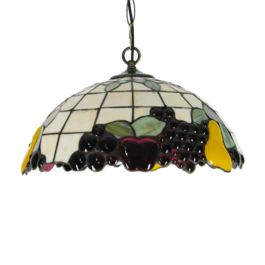 Tiffany-Style Fruit Pendant Light Fixture Single Head Stained Art Glass Down Lighting in White for Study Clearhalo 'Ceiling Lights' 'Chandeliers' 'Close To Ceiling Lights' 'Glass shade' 'Glass' 'Industrial' 'Middle Century Pendants' 'Pendant Lights' 'Pendants' 'Tiffany close to ceiling' 'Tiffany Pendants' 'Tiffany' Lighting' 180119