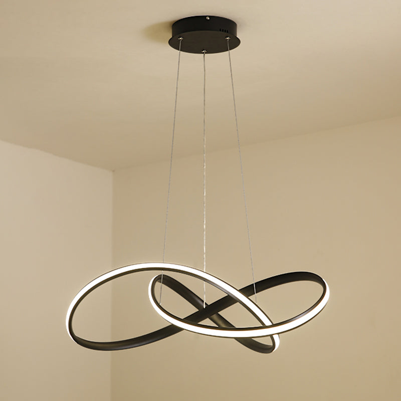 19.5"/27.5" W Simple LED Down Lighting Black Twisted Chandelier Lighting with Metal Shade in Warm/White Light Clearhalo 'Ceiling Lights' 'Chandeliers' 'Modern Chandeliers' 'Modern' Lighting' 1804354