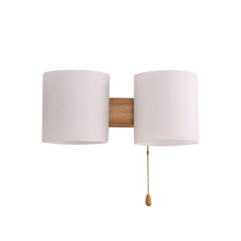 Opaline Glass Cylinder Wall Mount Lamp Modern 2 Lights Beige Wall Lighting Ideas with Pull Chain Clearhalo 'Modern wall lights' 'Modern' 'Wall Lamps & Sconces' 'Wall Lights' Lighting' 1804652