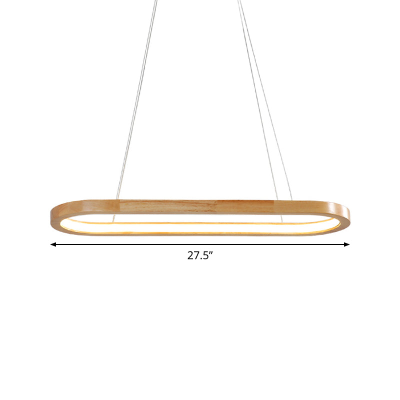 Ellipse Restaurant Island Pendant Wood 27.5"/35.5" Long LED Simplicity Pendant Lighting Fixture in Beige Clearhalo 'Ceiling Lights' 'Island Lights' Lighting' 1804990