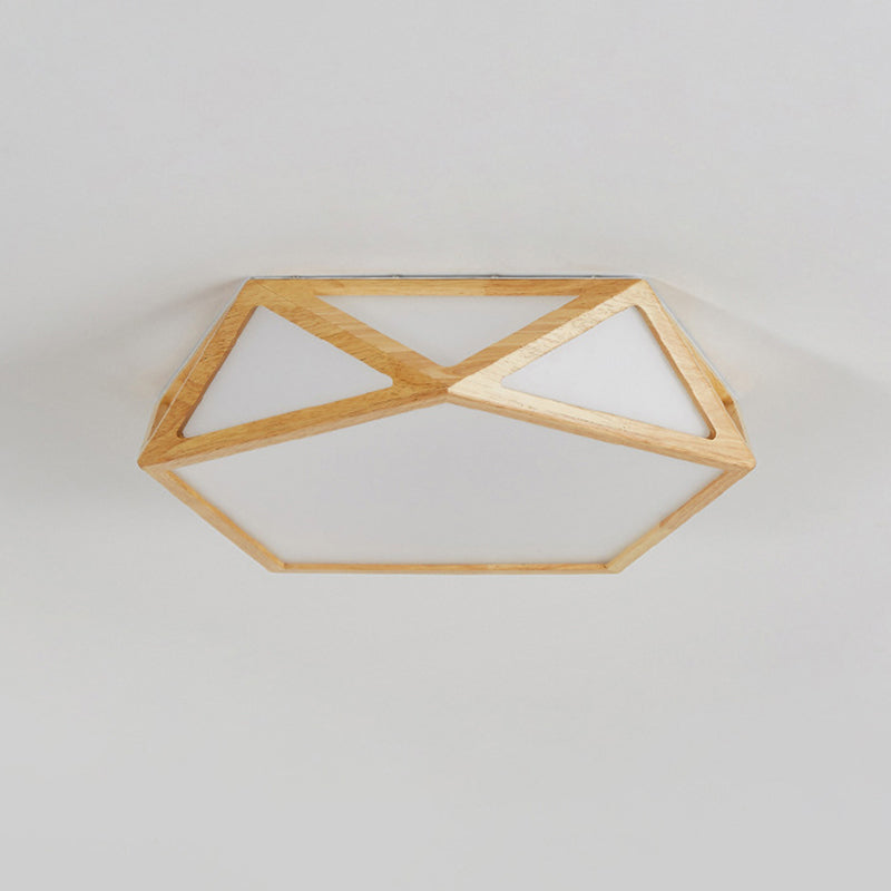 Pentagon Parlor Ceiling Fixture Acrylic 16.5"/20.5"/24.5" W LED Minimalist Flush Lamp with Wood Frame in Beige, Warm/White Light Clearhalo 'Ceiling Lights' 'Close To Ceiling Lights' 'Close to ceiling' 'Flush mount' Lighting' 1805016