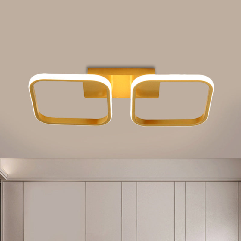 Square Study Room Semi Mount Lighting Acrylic LED Modern Ceiling Lamp in Gold, Warm/White Light Clearhalo 'Ceiling Lights' 'Close To Ceiling Lights' 'Close to ceiling' 'Semi-flushmount' Lighting' 1805234
