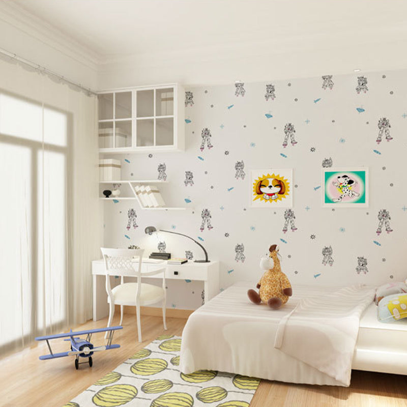 Non-Pasted Wallpaper with Cartoon Robot and Astronaut Pattern for Boys, 20.5 in x 33 ft White Clearhalo 'Wall Decor' 'Wallpaper' 1806476