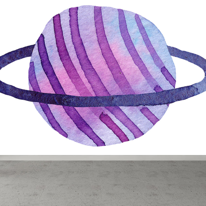 Fictional Ringed Planet Mural Wallpaper Colorful Moisture Resistant Wall Art for Nursery Dark Purple Clearhalo 'Wall Decor' 'Wall Mural' 1806653