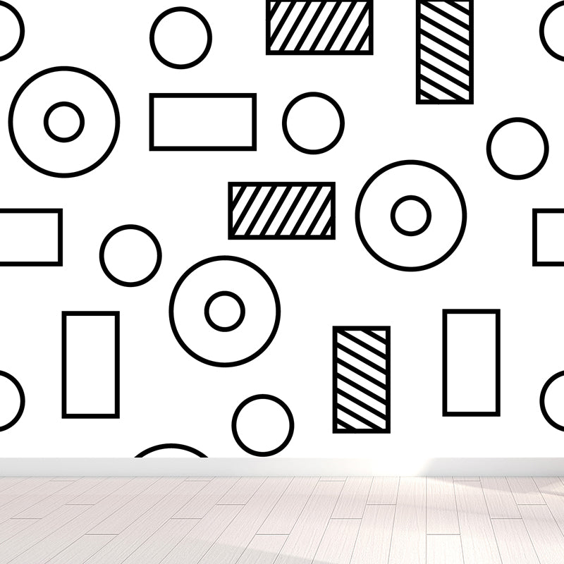 Funny Seamless Geometric Pattern Mural for Boys Bedroom, Black and White, Made to Measure Black Design 2 Clearhalo 'Wall Decor' 'Wall Mural' 1806768