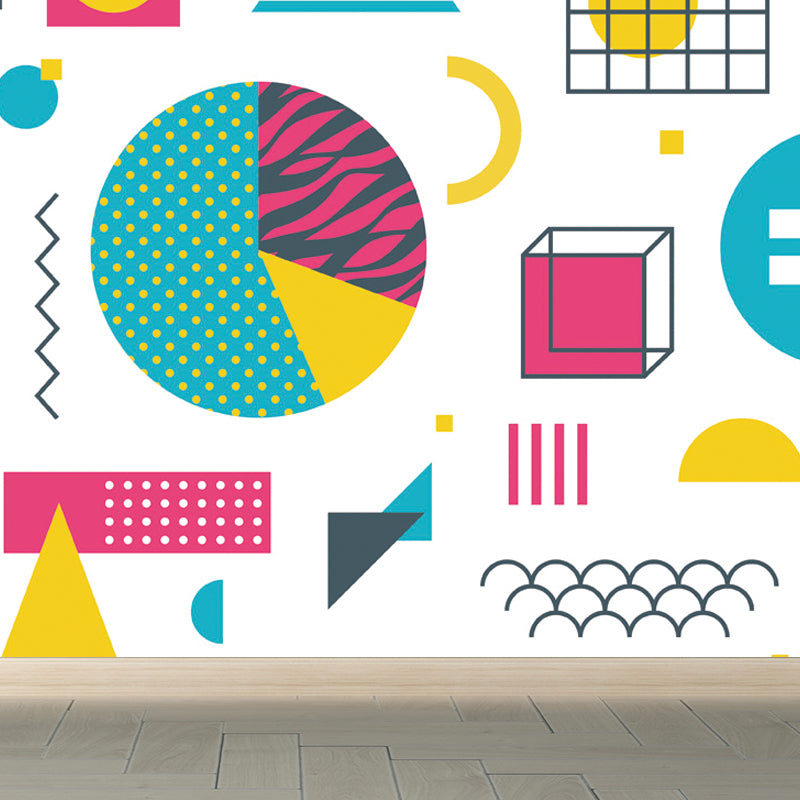 Kids Geometric Shapes Wall Mural for Nursery Personalized Wall Covering in Bright Color Light Green Clearhalo 'Wall Decor' 'Wall Mural' 1807338