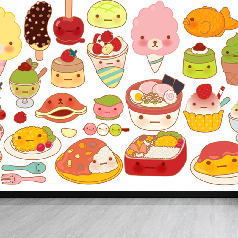 Delicious Foods Wall Paper Mural for Childrens Bedroom, Multi-Color, Made to Measure Pink Clearhalo 'Wall Decor' 'Wall Mural' 1807463