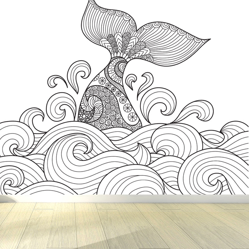 Hand-Print Fairy Tales Mural Black and White Cartoon Wall Decor for Childrens Room Black Design 1 Clearhalo 'Wall Decor' 'Wall Mural' 1807518