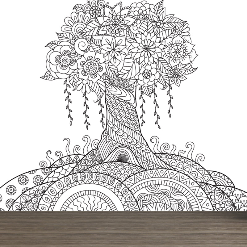 Black and White Doodles Mural Wallpaper Fantasy Kids Moisture Resistant Wall Art Black Design 4 Clearhalo 'Wall Decor' 'Wall Mural' 1807558