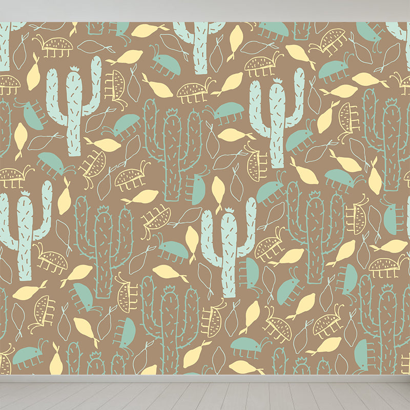 Smooth Botanics Wall Paper Mural Personalized Trendy Wall Covering for Accent Wall Brown Clearhalo 'Wall Decor' 'Wall Mural' 1807688