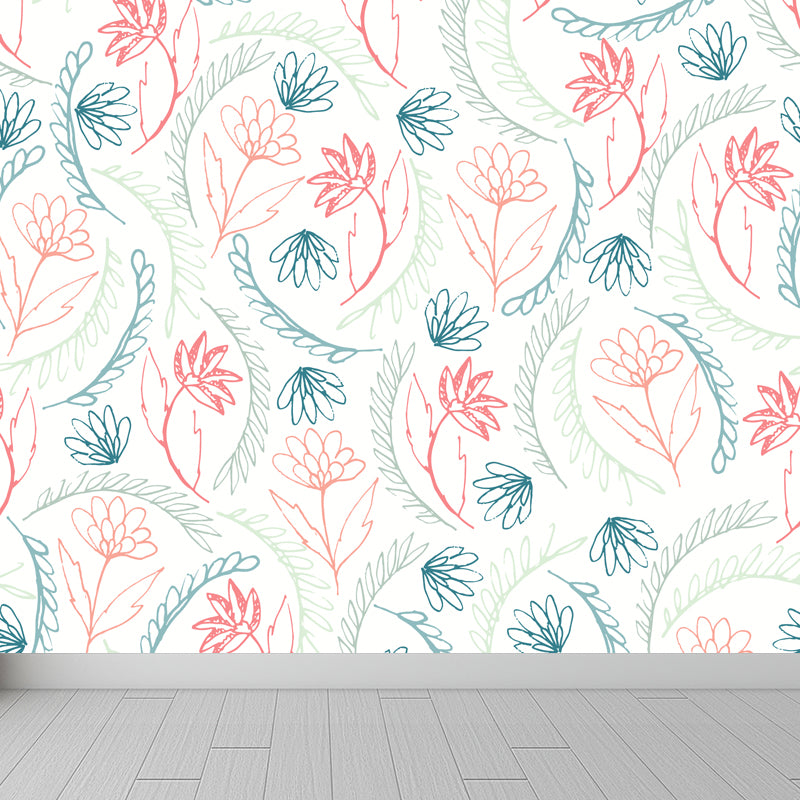 Modern Leaves Mural Decal Light Color Stain Resistant Wall Covering for Bathroom Light Red Clearhalo 'Wall Decor' 'Wall Mural' 1807828