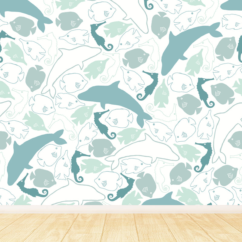 Extra Large Animals Print Mural Soft Color Non-Woven Wall Art for Home Decor, Personalised Green Clearhalo 'Wall Decor' 'Wall Mural' 1807893